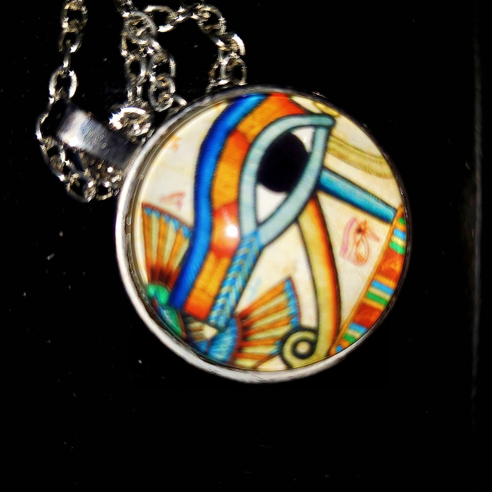 Sterling Silver Cabachon Glass Pendant Necklace